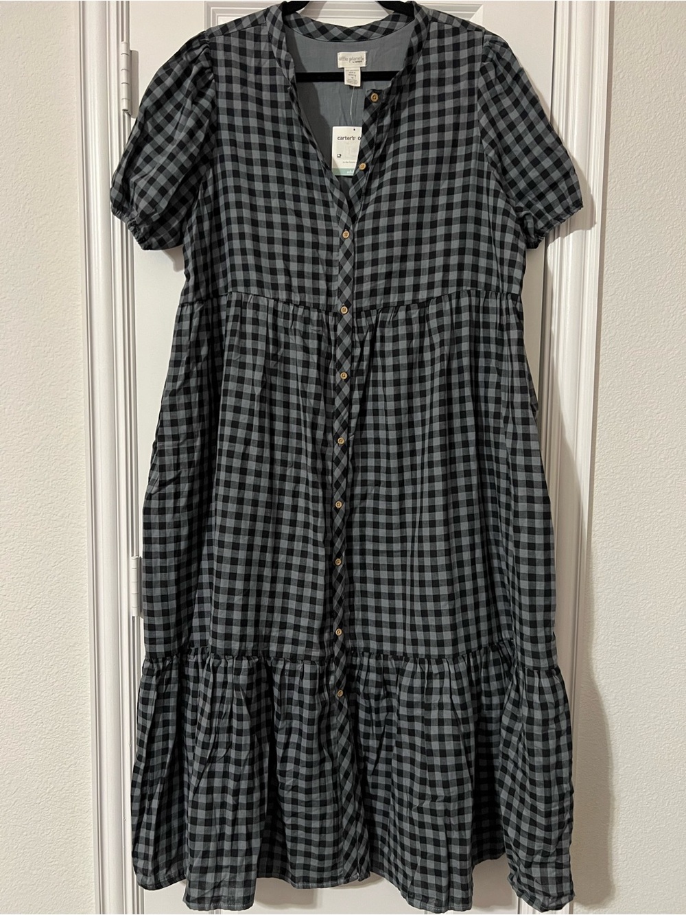 Carter's Black and Slate Blue Gingham Button-Front Dress